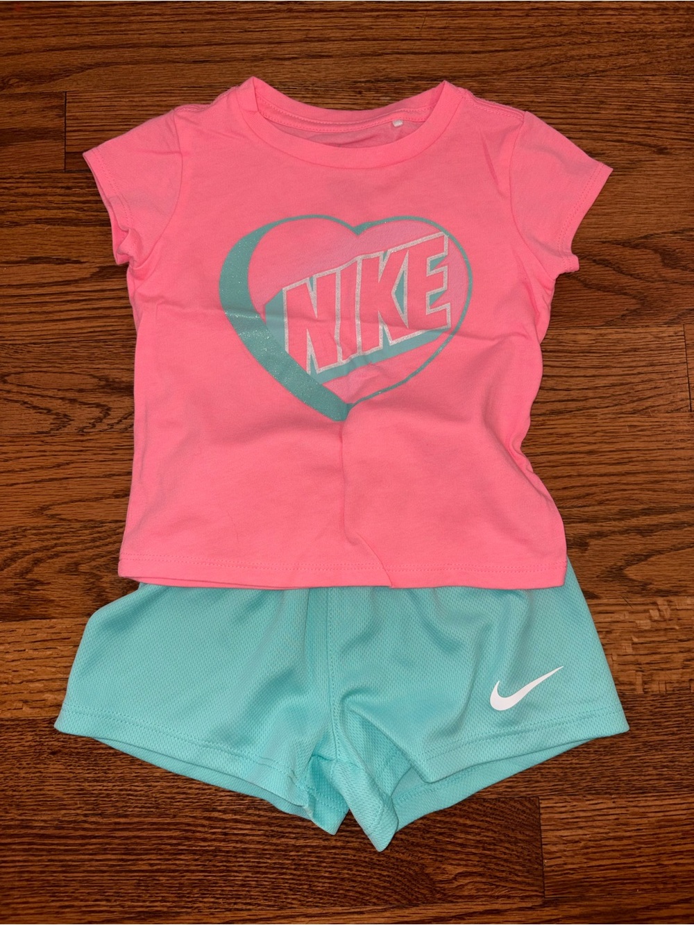 Nike Coral Pink Tee and Aqua Mesh Shorts Set 3T